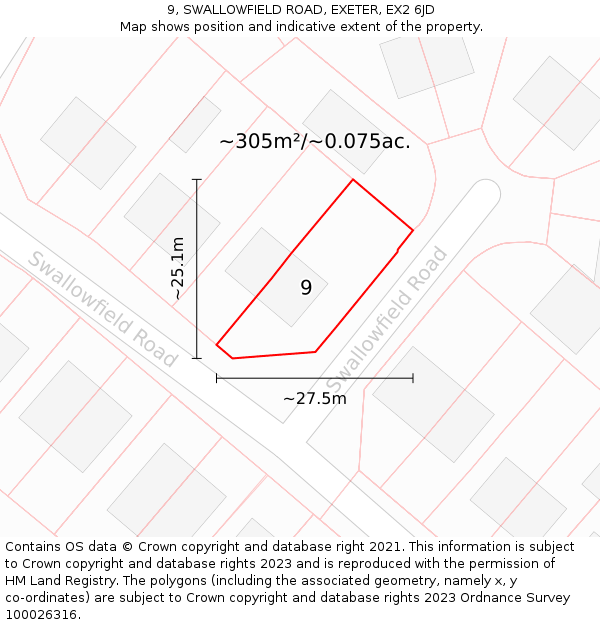 9, SWALLOWFIELD ROAD, EXETER, EX2 6JD: Plot and title map