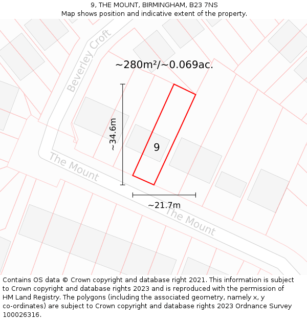 9, THE MOUNT, BIRMINGHAM, B23 7NS: Plot and title map