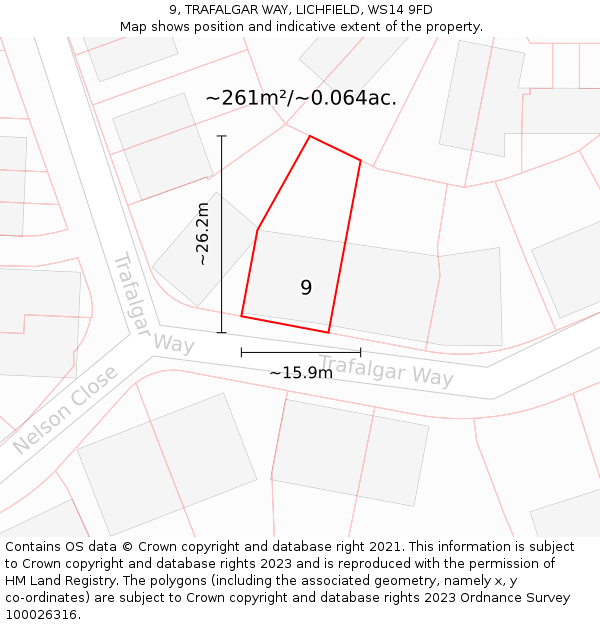 9, TRAFALGAR WAY, LICHFIELD, WS14 9FD: Plot and title map