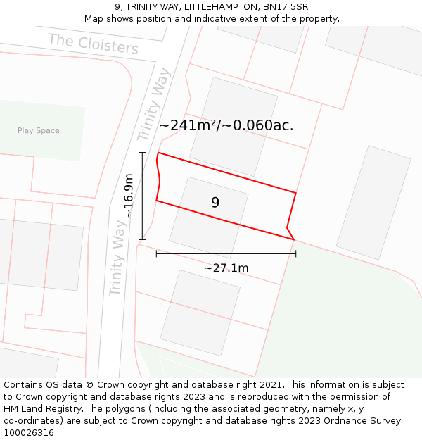 9, TRINITY WAY, LITTLEHAMPTON, BN17 5SR: Plot and title map