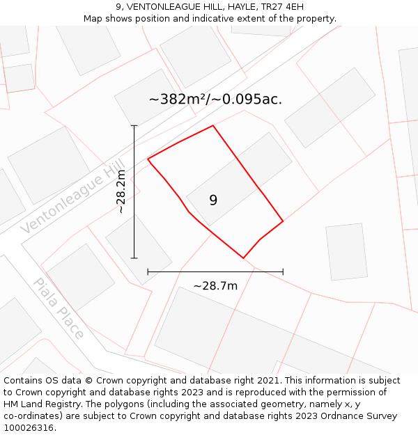 9, VENTONLEAGUE HILL, HAYLE, TR27 4EH: Plot and title map