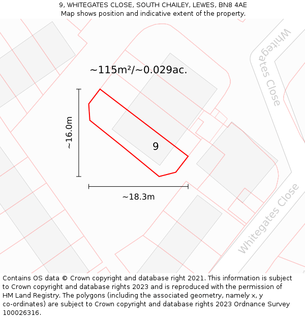 9, WHITEGATES CLOSE, SOUTH CHAILEY, LEWES, BN8 4AE: Plot and title map
