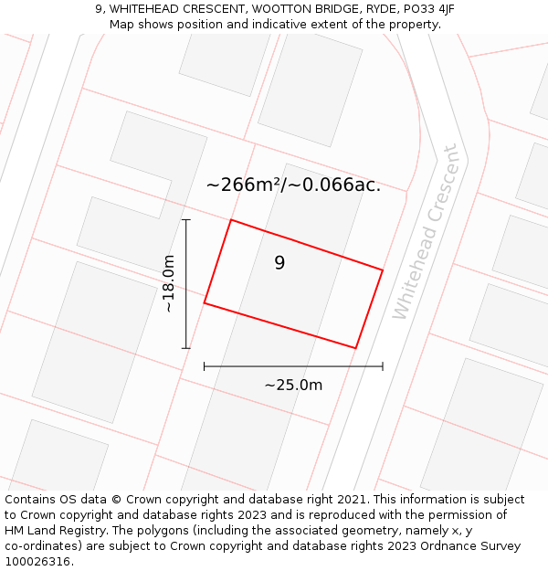 9, WHITEHEAD CRESCENT, WOOTTON BRIDGE, RYDE, PO33 4JF: Plot and title map