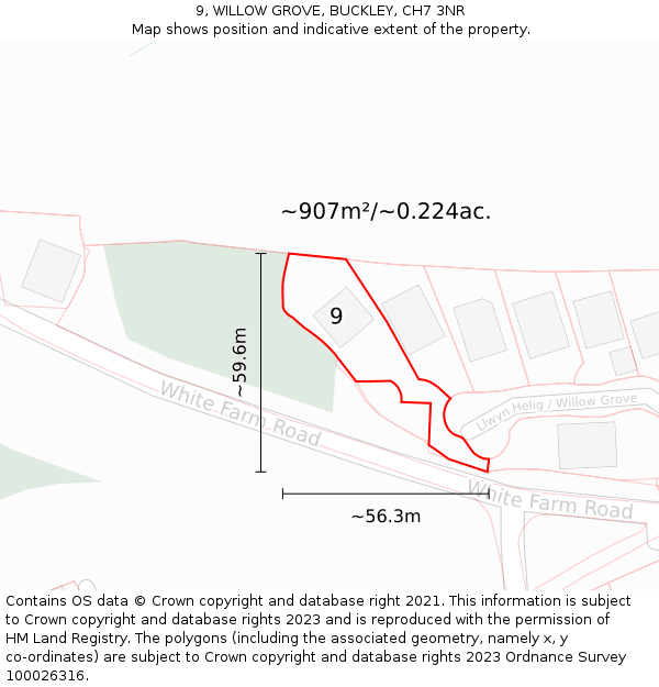 9, WILLOW GROVE, BUCKLEY, CH7 3NR: Plot and title map