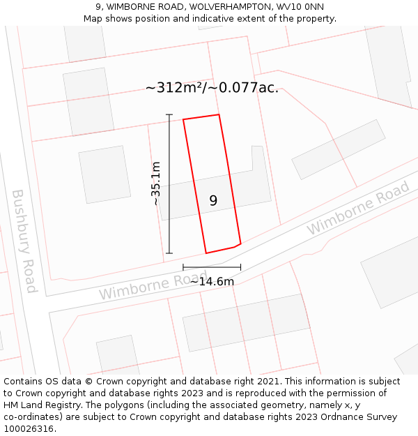 9, WIMBORNE ROAD, WOLVERHAMPTON, WV10 0NN: Plot and title map