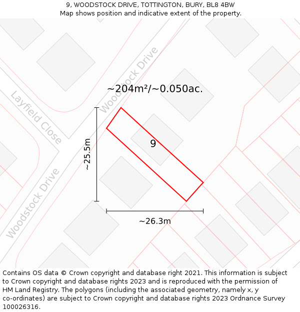 9, WOODSTOCK DRIVE, TOTTINGTON, BURY, BL8 4BW: Plot and title map