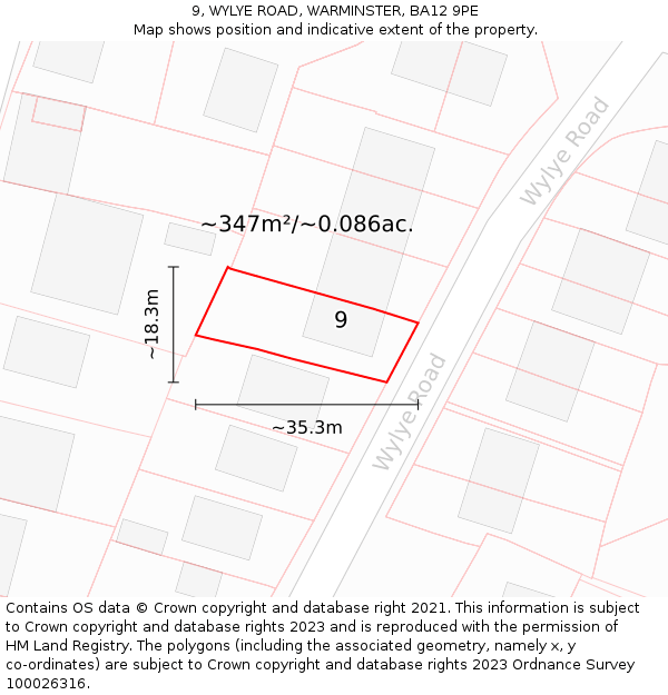 9, WYLYE ROAD, WARMINSTER, BA12 9PE: Plot and title map