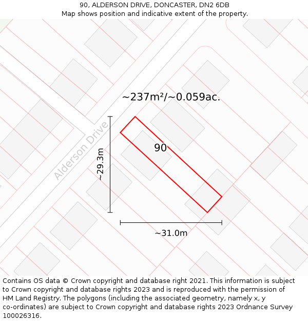 90, ALDERSON DRIVE, DONCASTER, DN2 6DB: Plot and title map