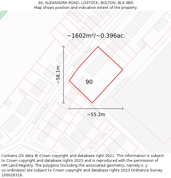 90, ALEXANDRA ROAD, LOSTOCK, BOLTON, BL6 4BG: Plot and title map