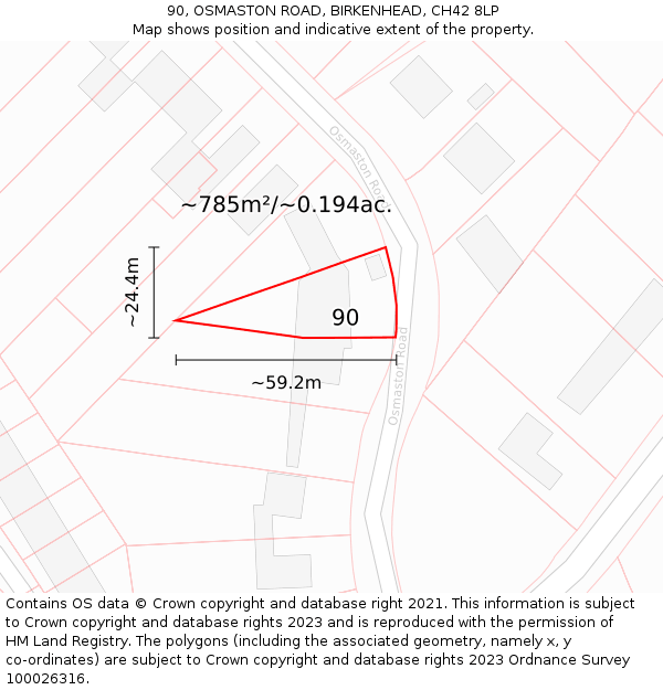 90, OSMASTON ROAD, BIRKENHEAD, CH42 8LP: Plot and title map