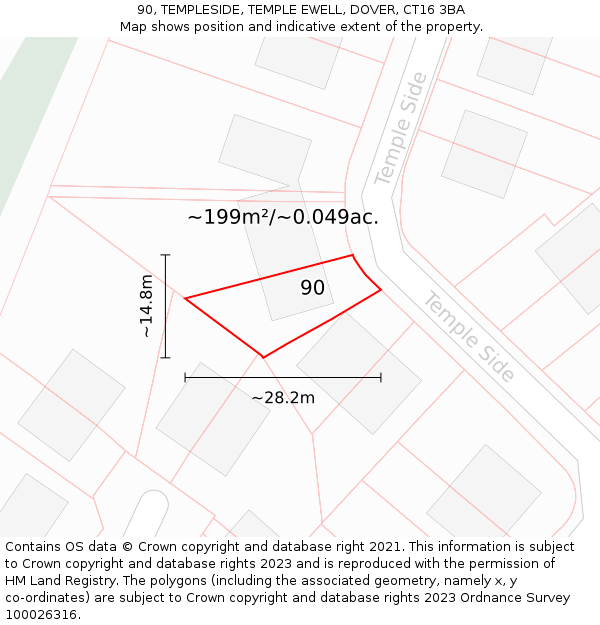 90, TEMPLESIDE, TEMPLE EWELL, DOVER, CT16 3BA: Plot and title map