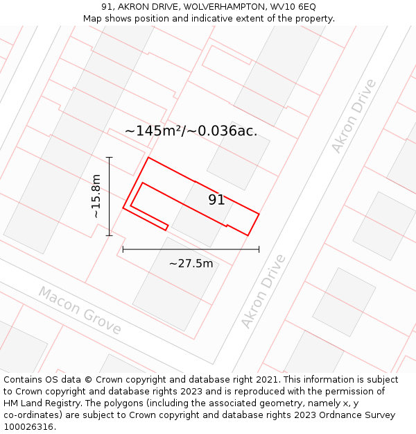 91, AKRON DRIVE, WOLVERHAMPTON, WV10 6EQ: Plot and title map