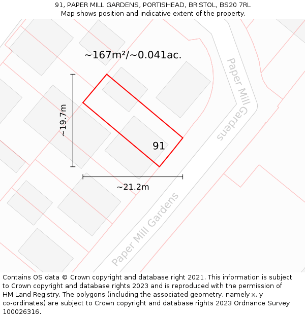 91, PAPER MILL GARDENS, PORTISHEAD, BRISTOL, BS20 7RL: Plot and title map