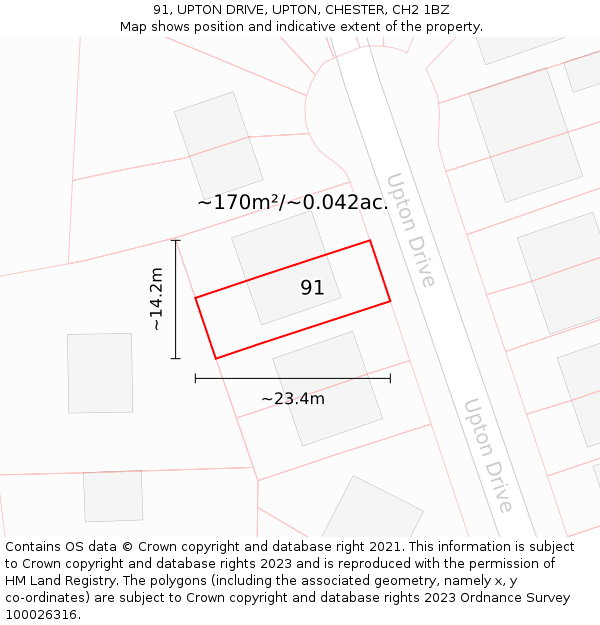 91, UPTON DRIVE, UPTON, CHESTER, CH2 1BZ: Plot and title map
