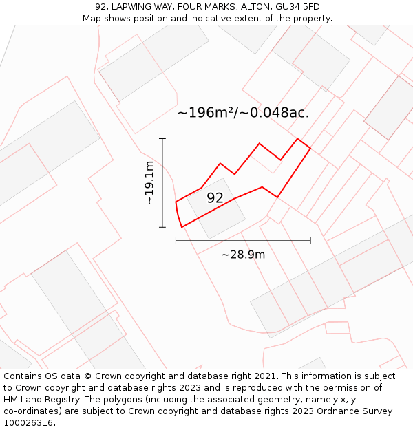 92, LAPWING WAY, FOUR MARKS, ALTON, GU34 5FD: Plot and title map