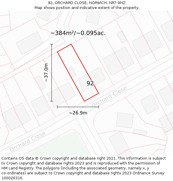 92, ORCHARD CLOSE, NORWICH, NR7 9NZ: Plot and title map