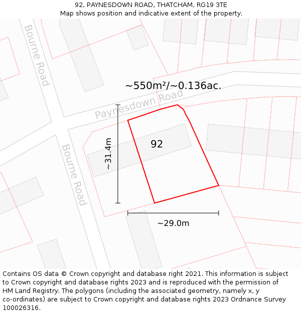 92, PAYNESDOWN ROAD, THATCHAM, RG19 3TE: Plot and title map