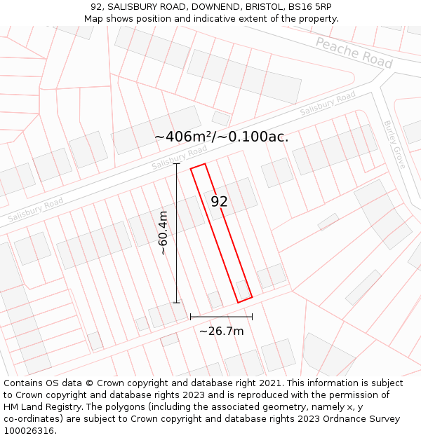 92, SALISBURY ROAD, DOWNEND, BRISTOL, BS16 5RP: Plot and title map