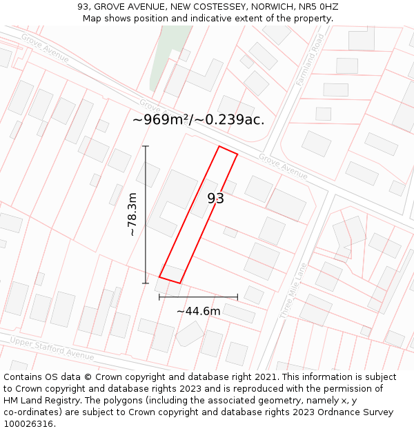 93, GROVE AVENUE, NEW COSTESSEY, NORWICH, NR5 0HZ: Plot and title map
