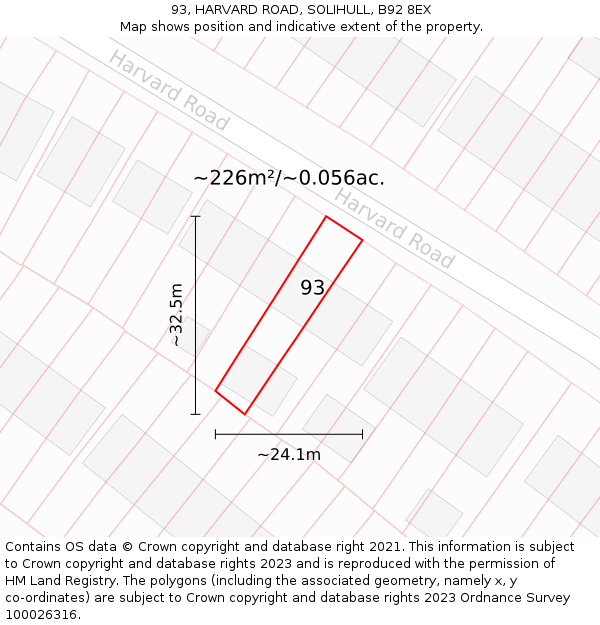 93, HARVARD ROAD, SOLIHULL, B92 8EX: Plot and title map