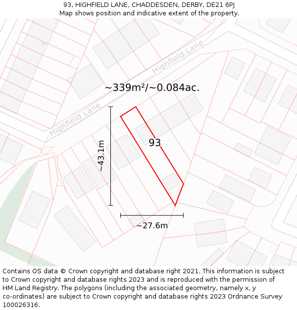93, HIGHFIELD LANE, CHADDESDEN, DERBY, DE21 6PJ: Plot and title map