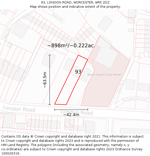 93, LONDON ROAD, WORCESTER, WR5 2DZ: Plot and title map