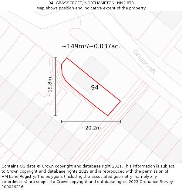 94, GRASSCROFT, NORTHAMPTON, NN2 8TR: Plot and title map