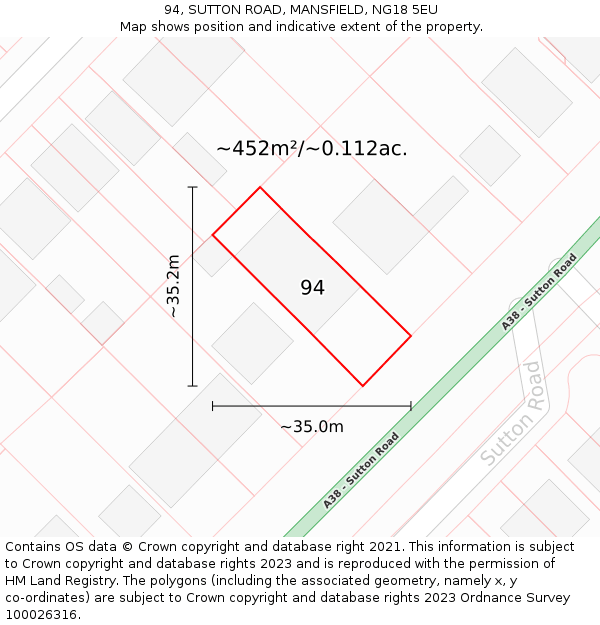 94, SUTTON ROAD, MANSFIELD, NG18 5EU: Plot and title map