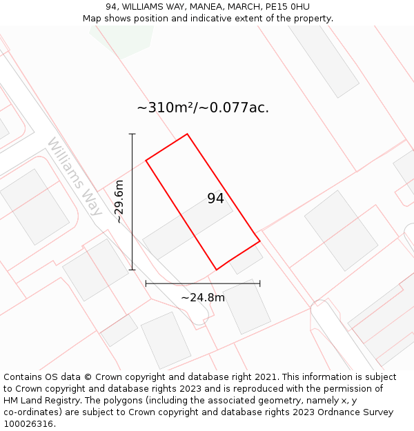 94, WILLIAMS WAY, MANEA, MARCH, PE15 0HU: Plot and title map