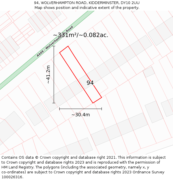 94, WOLVERHAMPTON ROAD, KIDDERMINSTER, DY10 2UU: Plot and title map