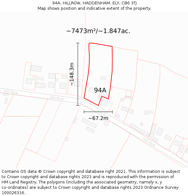 94A, HILLROW, HADDENHAM, ELY, CB6 3TJ: Plot and title map