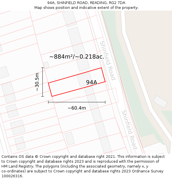 94A, SHINFIELD ROAD, READING, RG2 7DA: Plot and title map