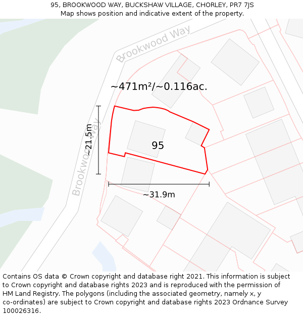 95, BROOKWOOD WAY, BUCKSHAW VILLAGE, CHORLEY, PR7 7JS: Plot and title map