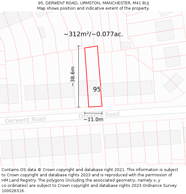 95, DERWENT ROAD, URMSTON, MANCHESTER, M41 8UJ: Plot and title map