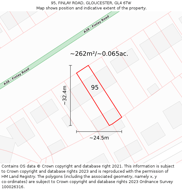 95, FINLAY ROAD, GLOUCESTER, GL4 6TW: Plot and title map