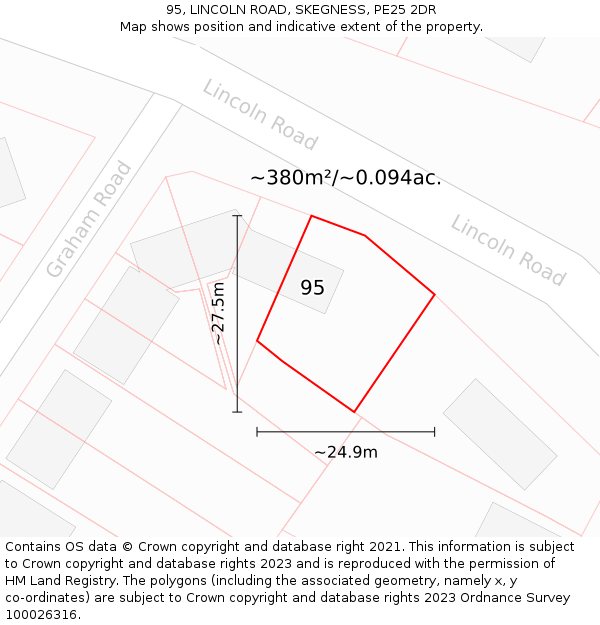 95, LINCOLN ROAD, SKEGNESS, PE25 2DR: Plot and title map