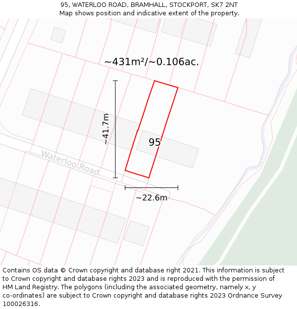 95, WATERLOO ROAD, BRAMHALL, STOCKPORT, SK7 2NT: Plot and title map