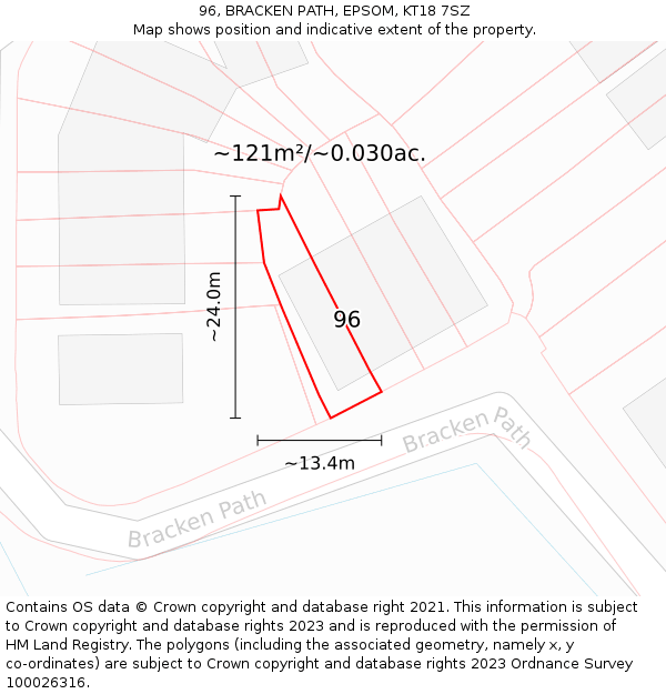 96, BRACKEN PATH, EPSOM, KT18 7SZ: Plot and title map