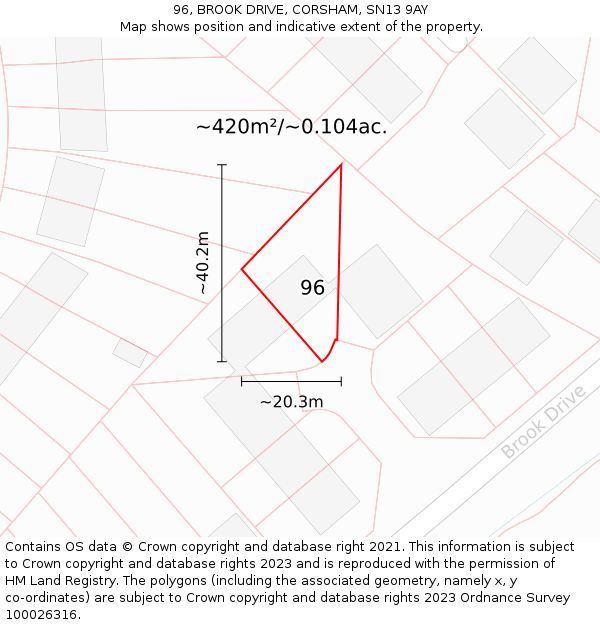 96, BROOK DRIVE, CORSHAM, SN13 9AY: Plot and title map