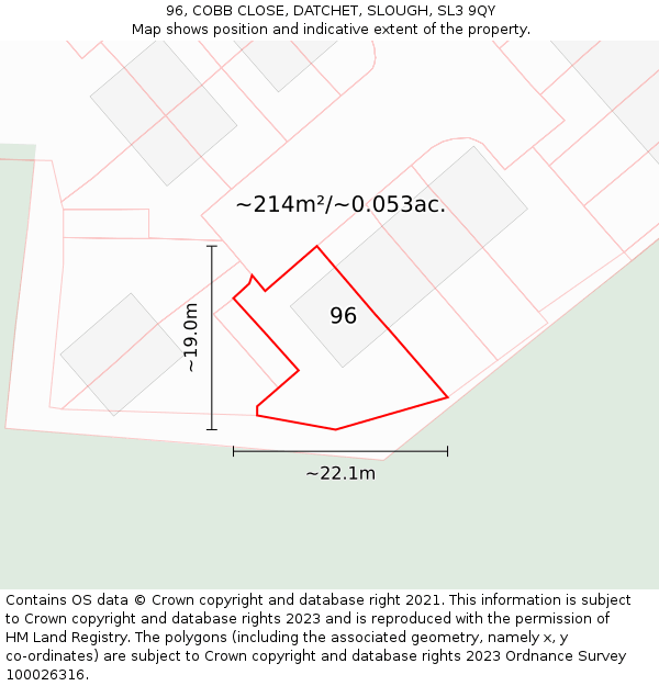 96, COBB CLOSE, DATCHET, SLOUGH, SL3 9QY: Plot and title map