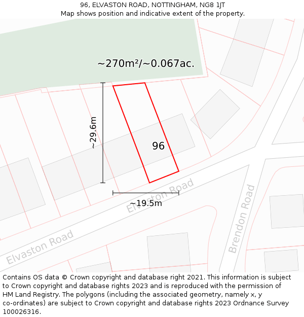 96, ELVASTON ROAD, NOTTINGHAM, NG8 1JT: Plot and title map