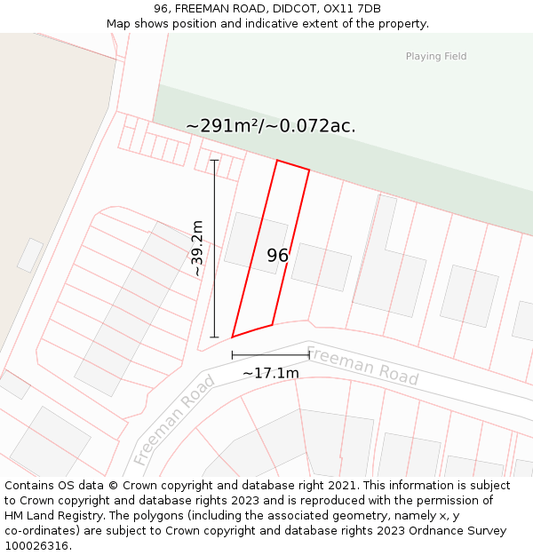 96, FREEMAN ROAD, DIDCOT, OX11 7DB: Plot and title map