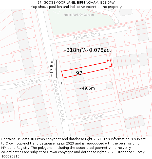 97, GOOSEMOOR LANE, BIRMINGHAM, B23 5PW: Plot and title map