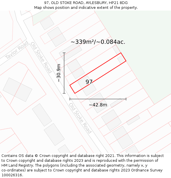 97, OLD STOKE ROAD, AYLESBURY, HP21 8DG: Plot and title map