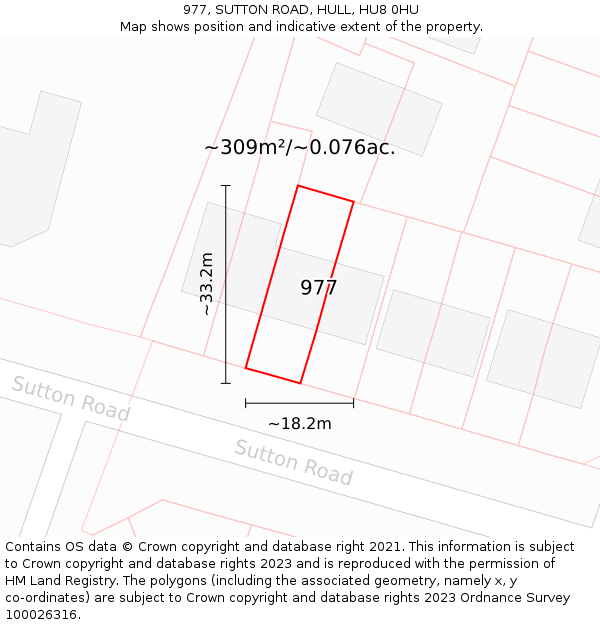 977, SUTTON ROAD, HULL, HU8 0HU: Plot and title map