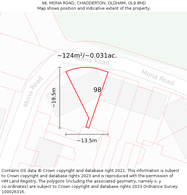 98, MONA ROAD, CHADDERTON, OLDHAM, OL9 8ND: Plot and title map