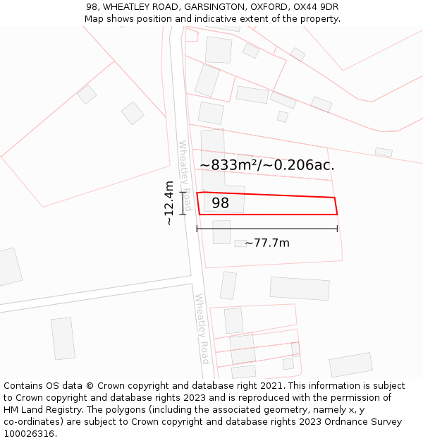 98, WHEATLEY ROAD, GARSINGTON, OXFORD, OX44 9DR: Plot and title map