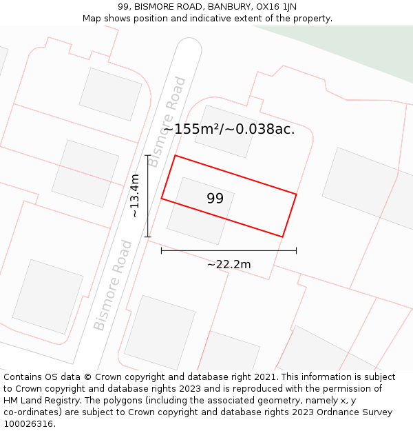99, BISMORE ROAD, BANBURY, OX16 1JN: Plot and title map