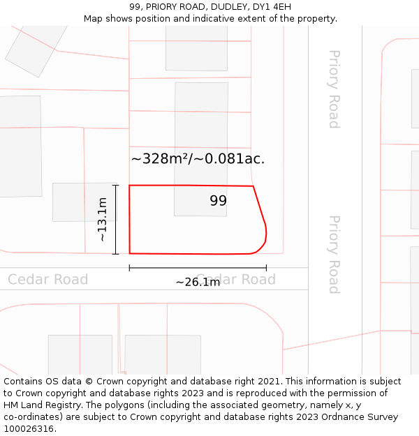 99, PRIORY ROAD, DUDLEY, DY1 4EH: Plot and title map