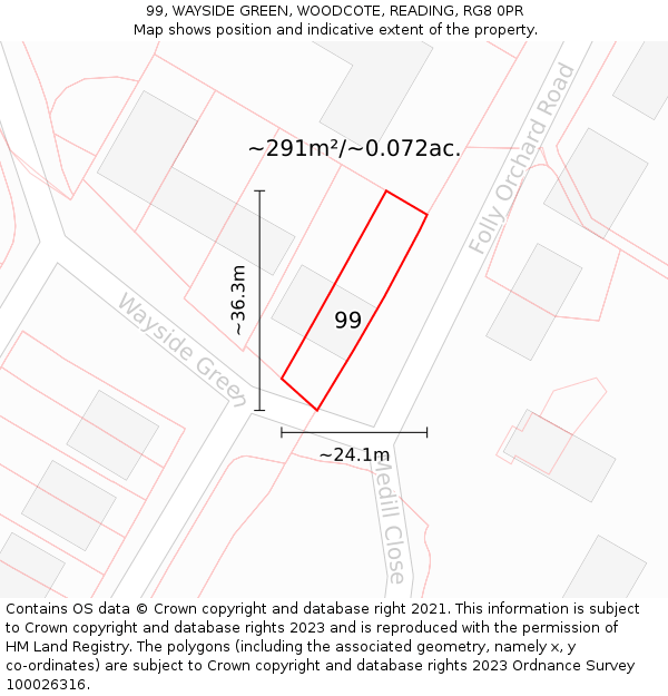 99, WAYSIDE GREEN, WOODCOTE, READING, RG8 0PR: Plot and title map